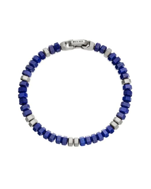 David Yurman Blue Sterling Hex Bead Bracelet (6Mm) for men