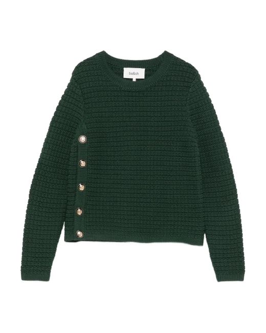 Ba&sh Green Button-Detail Round-Neck Sweater