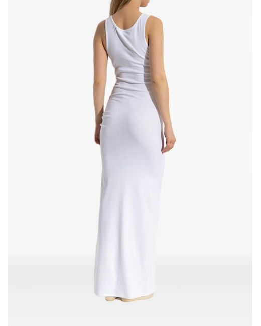 Versace White Asymmetrical Ruched Maxi Dress