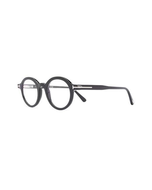 Tom Ford Black Polished-Effect Round-Frame Glasses