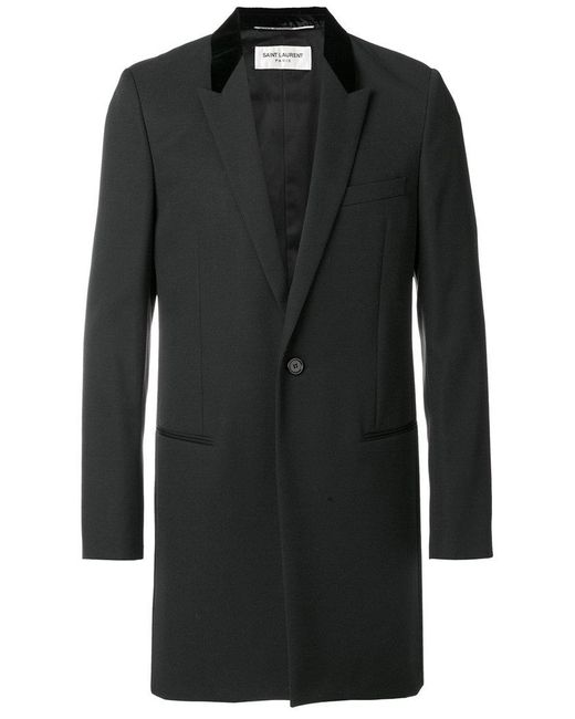 Saint Laurent Black Velvet Collar Chesterfield Coat for men