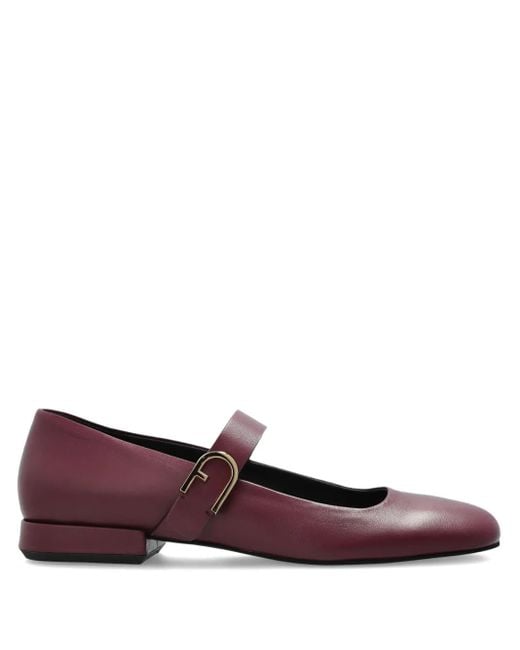 Furla Purple Buckle-Strap Ballerina Shoes