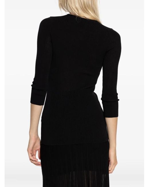 Isabel Marant Black Geripptes Top mit V-Ausschnitt
