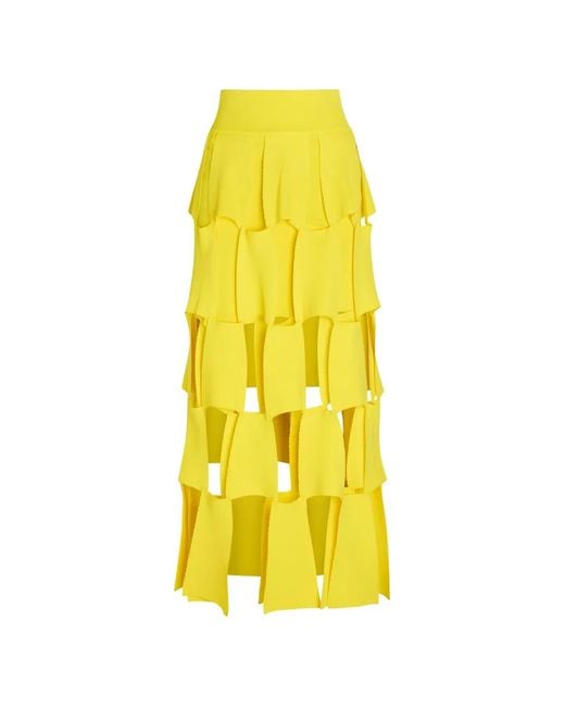 A.W.A.K.E. MODE Yellow Laser-Cut Tiered Maxi Skirt