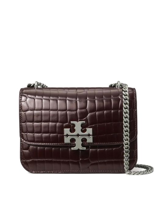 Tory Burch Purple Small Eleanor Croc-Embossed Shoulder Bag
