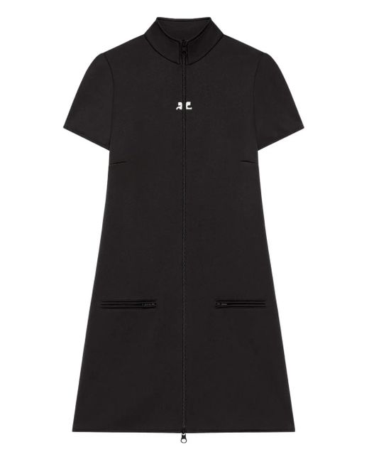 Courreges Black Kurzärmeliges Kleid Mit Reißverschluss