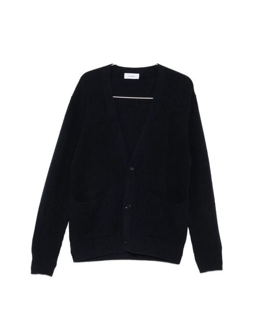 Lardini Blue Ribbed-Knit V-Neck Cardigan for men