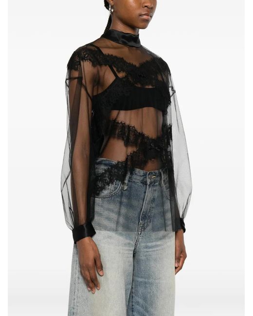 Viktor & Rolf Black Lace-Trim Blouse