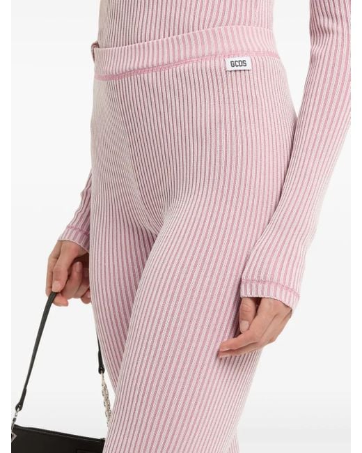 Gcds Pink Ribbed Knit Flared Trousers