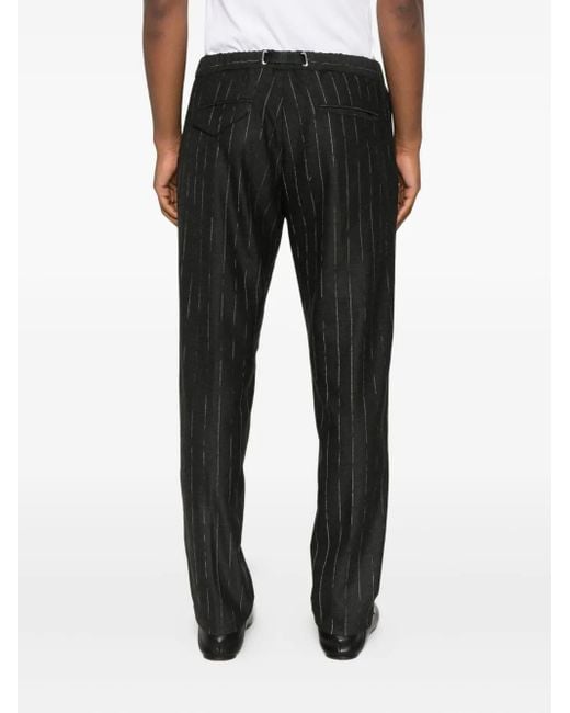 White Sand Black Greg Pinstripe-Pattern Drawstring Trousers for men
