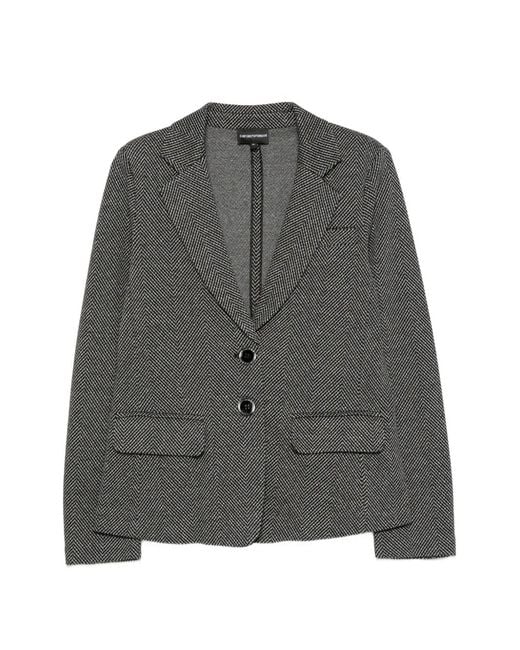 Emporio Armani Gray Herringbone-Pattern Single-Breasted Jacket