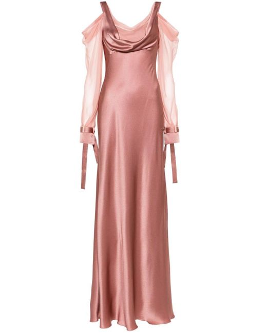Alberta Ferretti シフォンスリーブ サテンドレス Pink