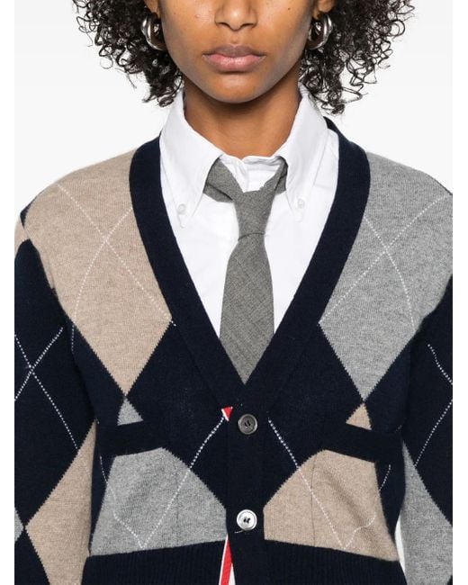 Thom Browne Black Argyle Intarsia Cashmere Cardigan
