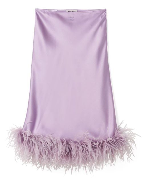 Miu Miu Purple Feather-trimmed Satin Skirt