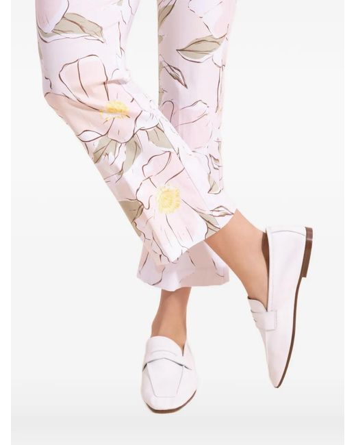 Avenue Montaigne White Leo Floral Flared-Leg Trousers