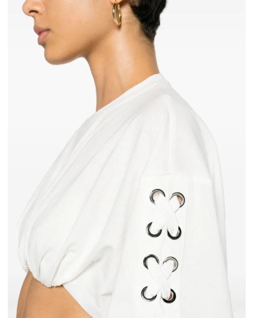 Pinko White Lace-Up Cropped T-Shirt