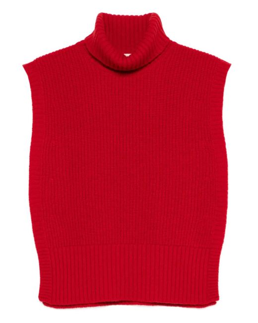 DAVANTINO Red Turtleneck Sleeveless Wool Sweater
