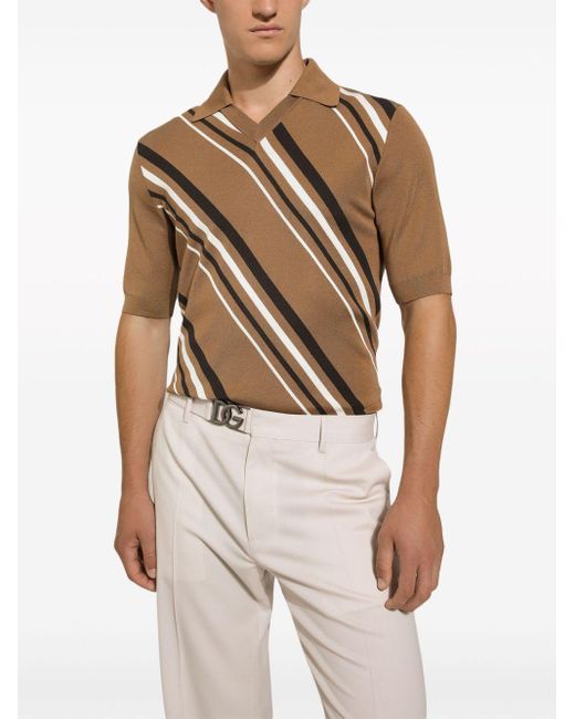 Dolce & Gabbana Brown Striped Knit Polo Shirt for men