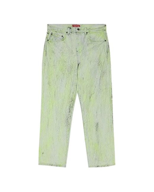 Supreme Green Crackle Regular Jeans for men