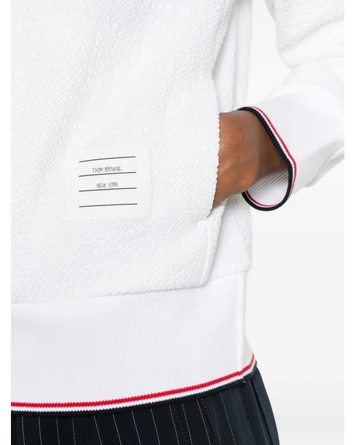 Thom Browne White Logo-Patch Hoodie