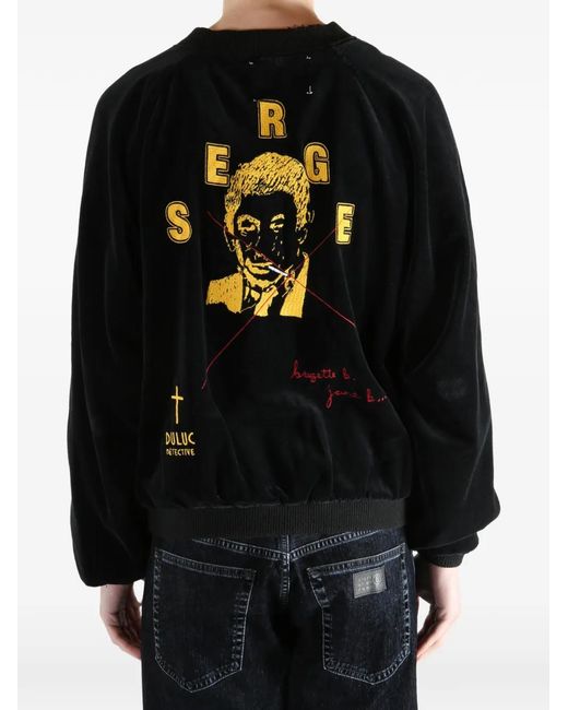 PALY Black Embroidered Velvet Bomber Jacket