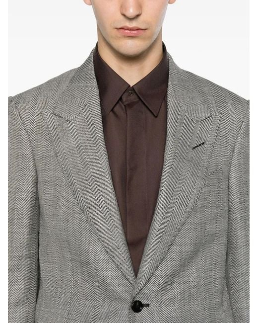 Tom Ford Gray Herringbone-Pattern Peak-Lapels Blazer for men