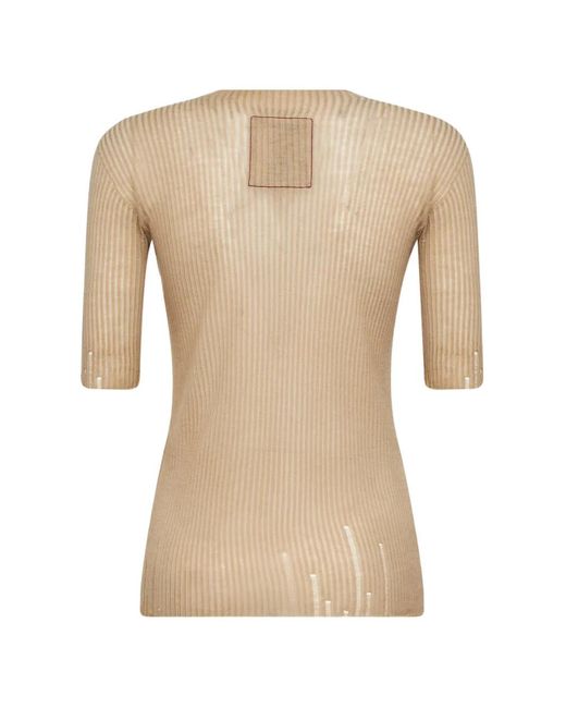 Uma Wang Natural T-Shirt Nervuré À Bords Festonnés