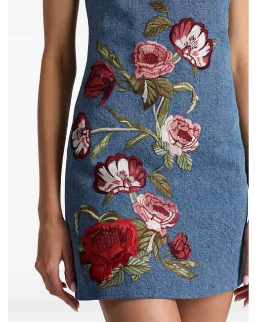 Alice + Olivia Cade Embroidered Sleeveless Denim Mini Shift Dress in Blue |  Lyst