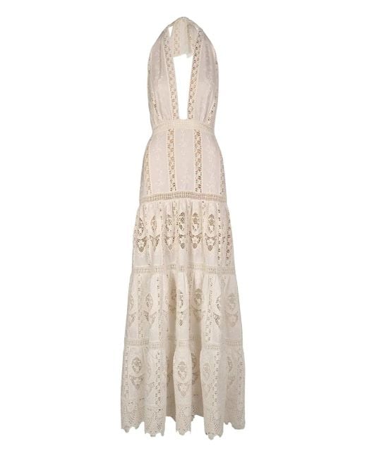 Johanna Ortiz White Luz Tropical Halter-Neck Maxi Dress