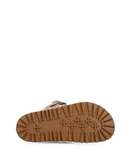 Liu Jo White Monogram-Print Buckle-Fastening Sandals
