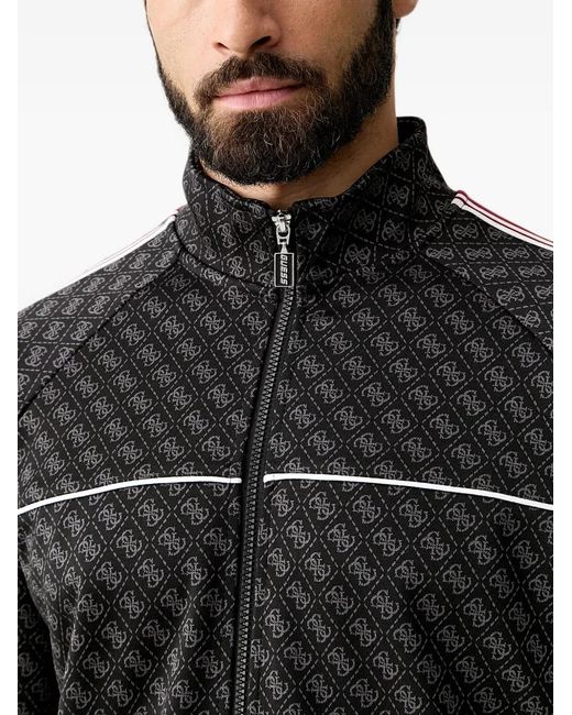 Guess Black Monogram-Print Zip-Up Jacket for men