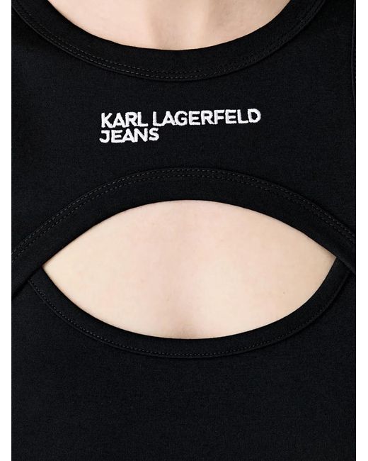 Karl Lagerfeld Black Cut-Out Logo-Embroidered Mini Dress