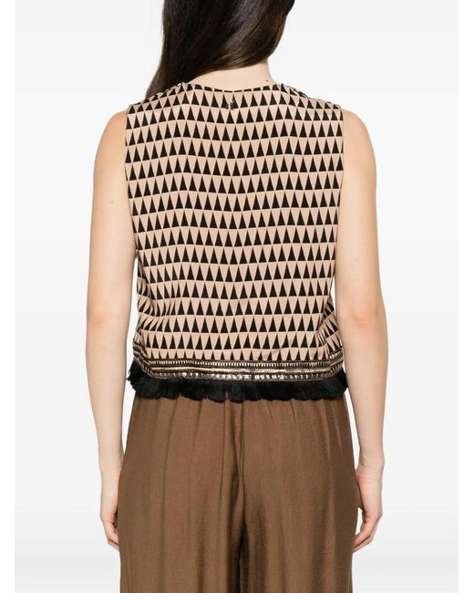 Dixie Black Geometric-Print Sequin-Embellished Blouse