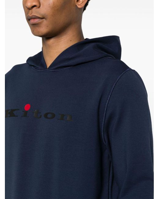 Kiton Blue Logo-rubberised Cotton Hoodie for men