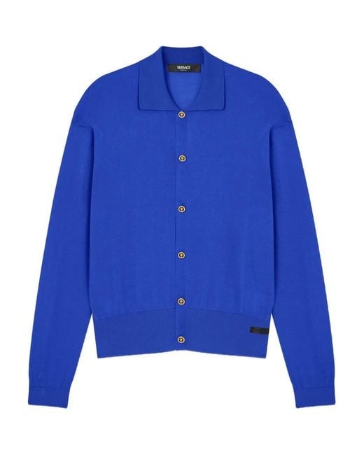 Versace Blue Buttoned Collared Cardigan for men