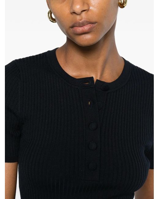 Sandro Black Ribbed-Knit Buttoned Top