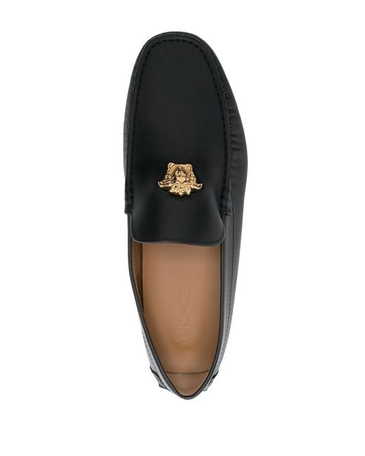 Versace Black Calf Leather La Medusa Loafers With Plaque for men