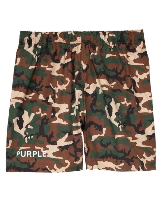 Purple Brand Brown Logo-Print Camouflage Shorts for men
