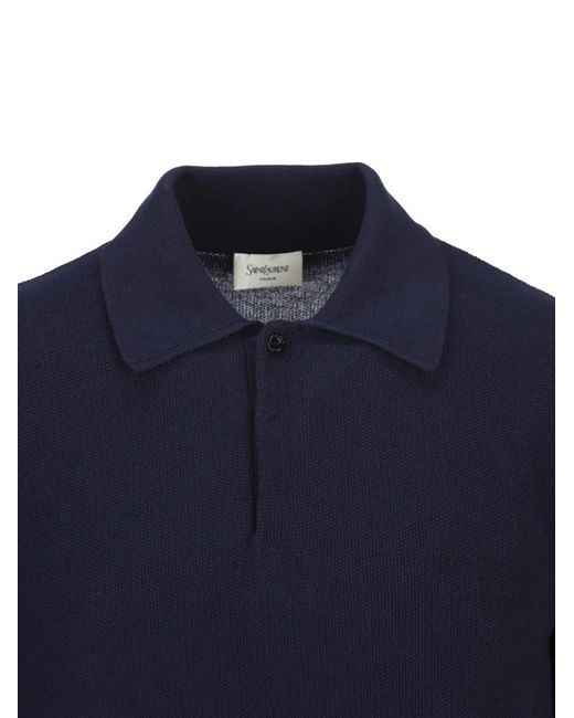 Saint Laurent Blue Ribbed Polo T-Shirt for men