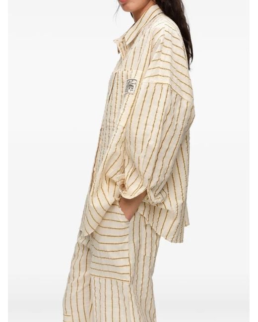 Bimba Y Lola Natural Texture-Finish Striped Shirt