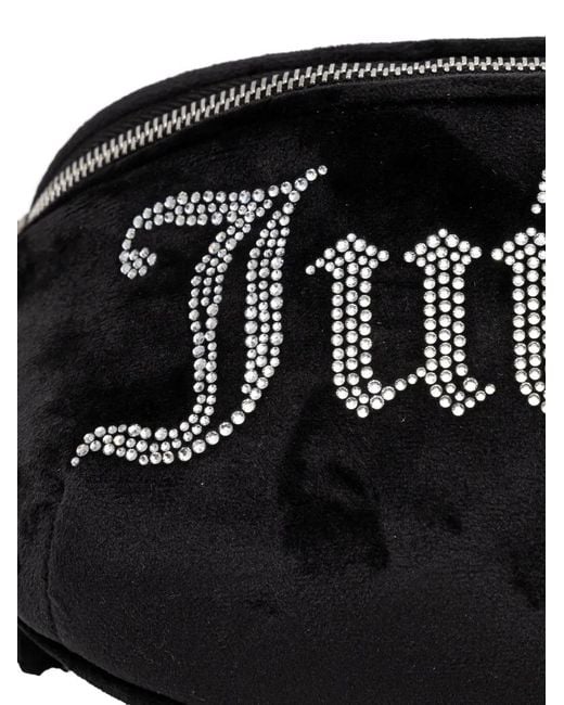 Juicy Couture Black Rhinestone-Logo Velvet Belt Bag