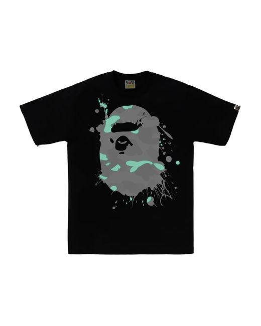 A Bathing Ape Black Camo-Print Paint-Splatter T-Shirt for men