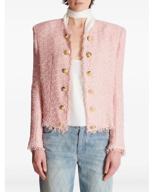 Balmain Pink Tweed Sequinned Blazer