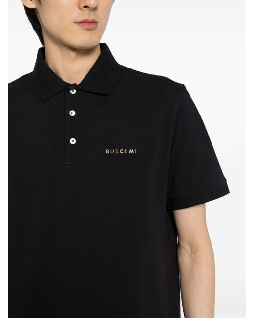 Buscemi Black Logo-plaque Cotton Polo Shirt for men