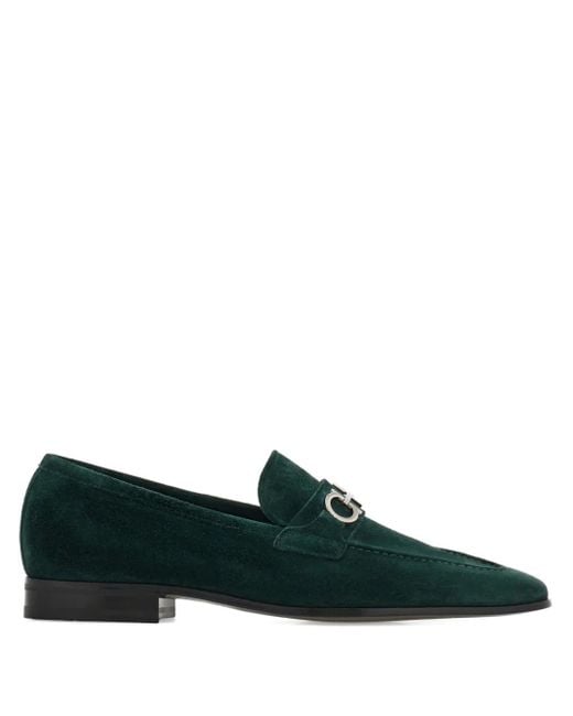 Ferragamo Green Gancini Suede Loafers for men