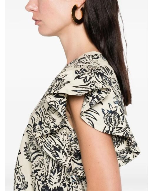 Ulla Johnson White Severine Floral-Print Ruffled Top
