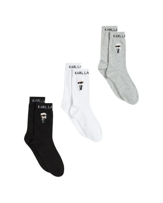 Karl Lagerfeld White K/Ikon Logo-Jacquard Socks Set (Set Of Three)