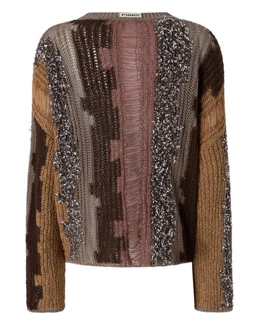 Pinko Brown Sequin Striped Sweater
