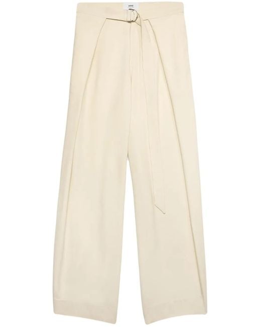 AMI Natural Layered Wide-Leg Trousers