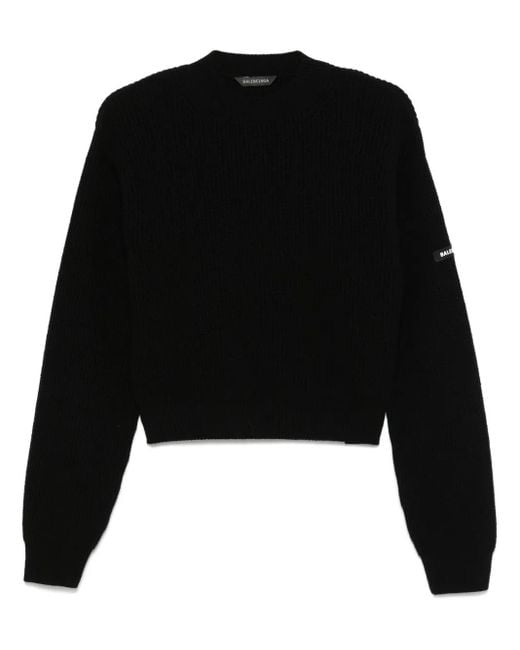 Balenciaga Black Cropped-Pullover Mit Patch